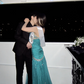 Lake blue tube top slim waist pleated hip sexy long skirt ball gown, bridal gown R6065