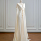 Light apricot V-neck fitted waist long sexy ball gown R8160