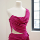 Rose pink one-shoulder fitted waist long ball gown R8517