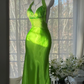 Green halter-neck, fitted waist, backless, sexy bodycon ball gown R8095