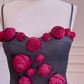 Black suspender skirt with red three-dimensional rose design, slim waist A-line skirt, homecoming dress R5035