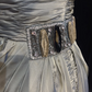 Light gray tube top pleated waist satin hip-length asymmetrical skirt homecoming dress R4995