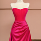 Rose pink strapless fitted long elegant ball gown, bridal dress R8421