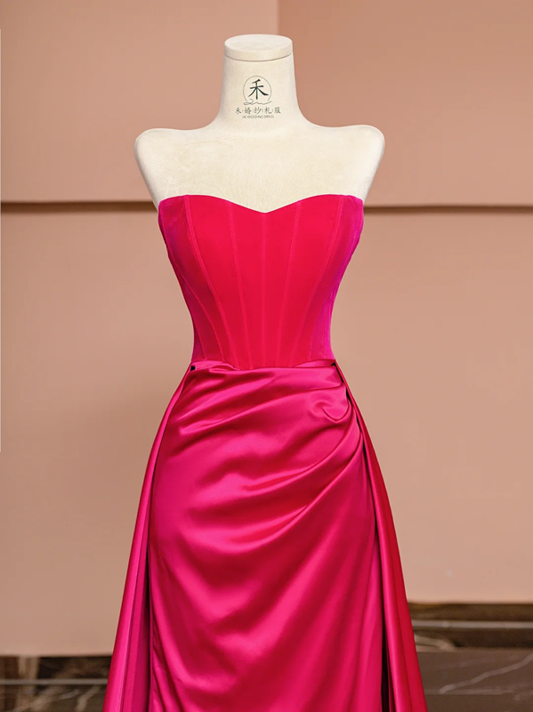 Rose pink strapless fitted long elegant ball gown, bridal dress R8421