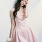 Pink French Hepburn Style Mini Dress Women With Square Neck And Bow Detail R9413