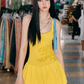 Yellow Halter Neck Mini Dress With Rose Embroidery And Pleated Skirt R9284