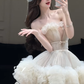 White tube top waist slim fit puffy princess skirt homecoming dress R4224
