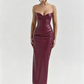 Elegant Pink Satin Strapless Long Dress with Tie Back Detail R9136