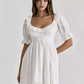 White Puff Sleeve Ruffled Babydoll Mini Dress R9138
