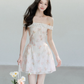Floral Print Off The Shoulder Mini Dress Women With Lace Trim And Bow Detail R9410