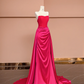 Rose pink strapless fitted long elegant ball gown, bridal dress R8421