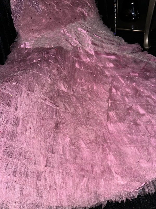 Pink halter-neck fitted bodycon mermaid tiered skirt ball gown R6965