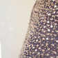 Dark blue strapless sequined midi ball gown with a cinched waist and full skirt R8509