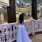 Light blue strapless, fitted waist, full skirt long ball gown R8367