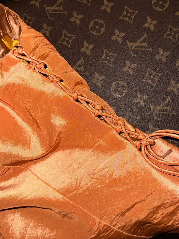 Orange satin halter-neck fitted long ball gown R6845