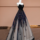 Black strapless, fitted waist, long ball gown with a full skirt R8391