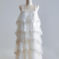 White halter-neck cake skirt long ball gown R8139