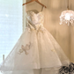 White suspenders, slim waist, embroidery, exquisite swing skirt, mid-length skirt, homecoming dress R4344