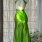 Green halter-neck, fitted waist, backless, sexy bodycon ball gown R8095