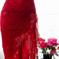 Sexy red halter-neck, fitted, asymmetrical skirt ball gown R7681