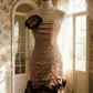 Champagne pink strapless fitted waist slim-fitting three-dimensional floral sexy short ball gown R6726