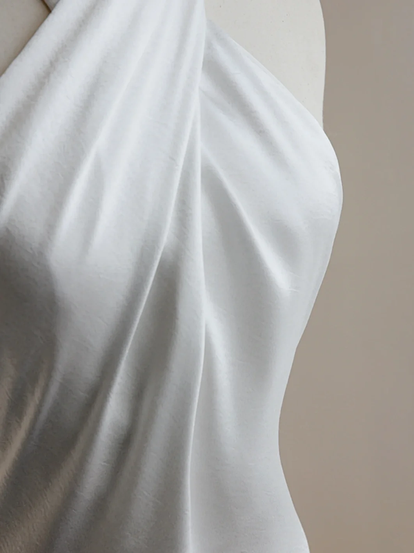 White halter neck slim waist hip-hugging elegant fishtail skirt, prom dress R5646