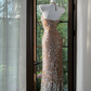 Champagne pink halter neck fitted waist sequined long ball gown R7640
