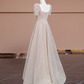 Nude pink square neckline, fitted waist, A-line skirt, long elegant ball gown, bridal dress R8305