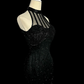 Black halter-neck, fitted waist, and bodycon sexy ball gown R6606