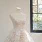 White strapless vintage print fitted waist ball gown/bridal dress R8451