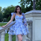 Blue floral halter waist puffy princess skirt homecoming dress R5436