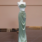 Olive green strapless waist-cinching sexy long ball gown R8334