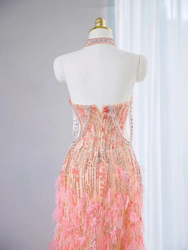 Pink strapless fitted long ball gown, bridal dress R9032