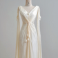 Light apricot V-neck fitted waist long sexy ball gown R8160