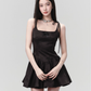 Black Jacquard Satin Cami Dress Women With Bow Detail And Flared Skirt R9407