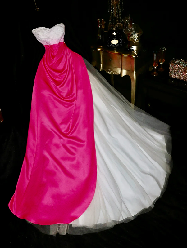 Color-blocked strapless fitted long ball gown R6885