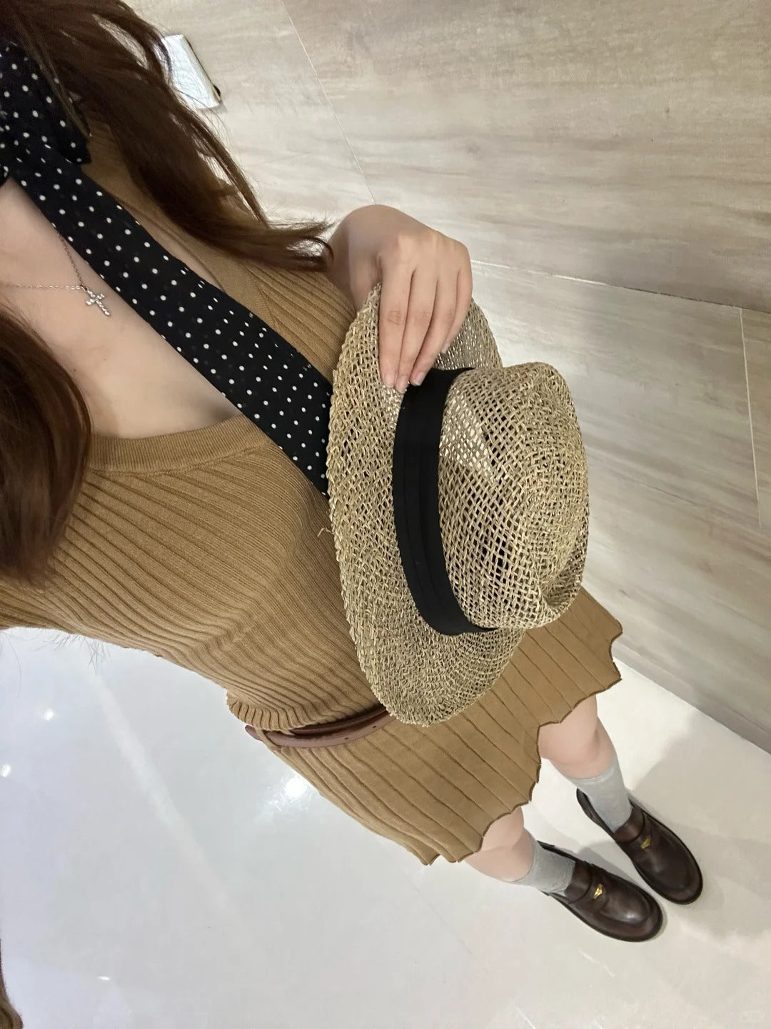 Camel Ribbed Knit Bodycon Mini Dress R9125