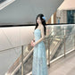 Light Blue Floral Spaghetti Strap Maxi Dress R9119