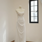 White strapless, fitted long ball gown, elegant bridal dress R8548
