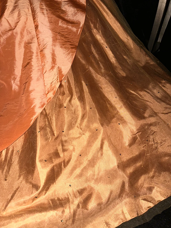 Orange satin halter-neck fitted long ball gown R6845