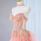 Pink strapless fitted long ball gown, bridal dress R9032