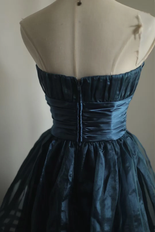 Navy blue strapless fitted waist short ball gown R6765