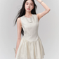 Cream White Sleeveless Jacquard Mini Dress Women With Corset Style Bodice R9450
