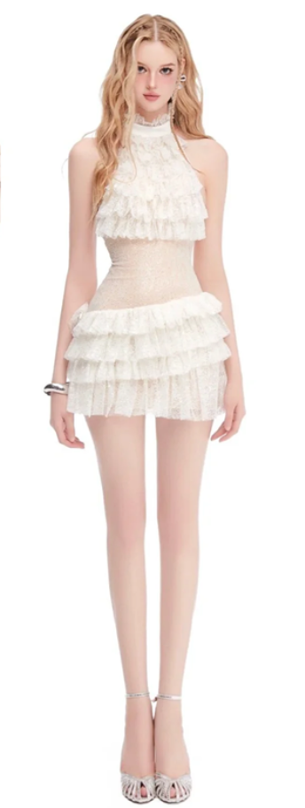 White halter neck waist cake tutu skirt homecoming dress R4384