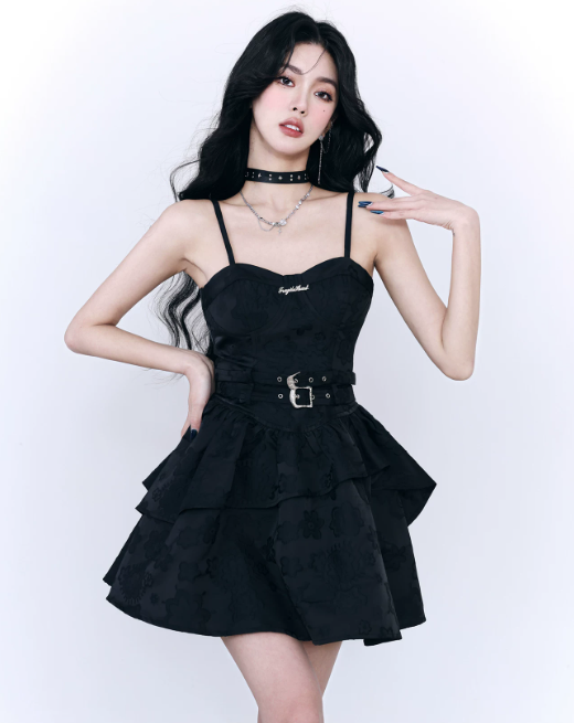 Sweet Cool Style Mini Dress With Belt Detail And Ruffled Hem R9439