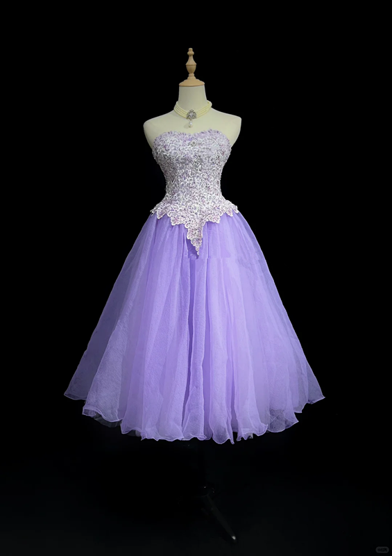 Elegant tube top embroidered top purple A-line tulle skirt homecoming dress R4954