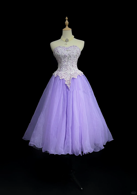 Elegant tube top embroidered top purple A-line tulle skirt homecoming dress R4954