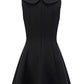 Black Sleeveless A-Line Dress with White Bow Accent R9171
