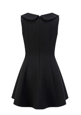 Black Sleeveless A-Line Dress with White Bow Accent R9171