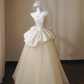 Champagne-colored strapless satin puffy skirt stitching elegant bridal dress R5693